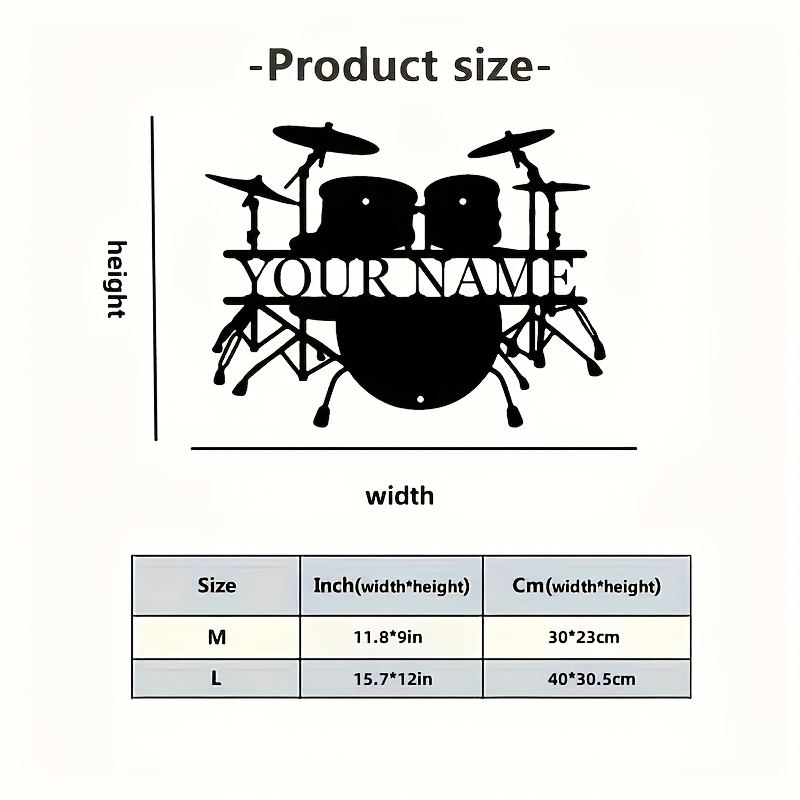 Custom Drum Set Metal Wall Art - Musical Instrument And Names 评论和价格