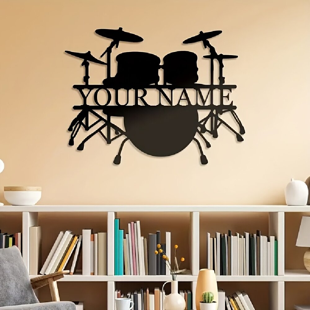 Custom Drum Set Metal Wall Art - Musical Instrument And Names 评论和价格