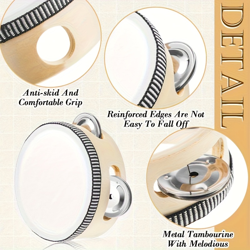 1/3pcs Wooden Tambourine 6/8/1 - Musical Instrument Tambourine 评论和价格