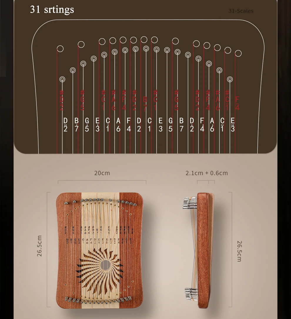 Hluru  Lyre 31 Strings Thumb K - Musical Instrument Harp 评论和价格