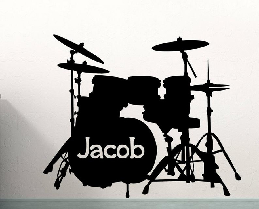 Drum Set Wall Decal Custom Nam - Musical Instrument And Names 评论和价格