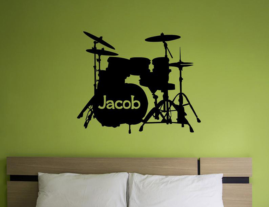 Drum Set Wall Decal Custom Nam - Musical Instrument And Names 评论和价格